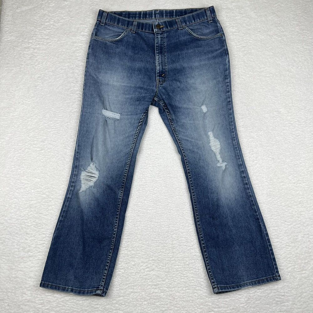 Vintage Levis Jeans Mens 38x29 Blue Wash‎ Boot Cut Denim 80s Distressed Made USA